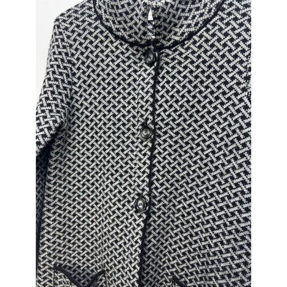 Giovanna Tricot Made Italy Black Houndstooth Long Knit Cardigan-Pockets Wool S - Picture 7 of 12
